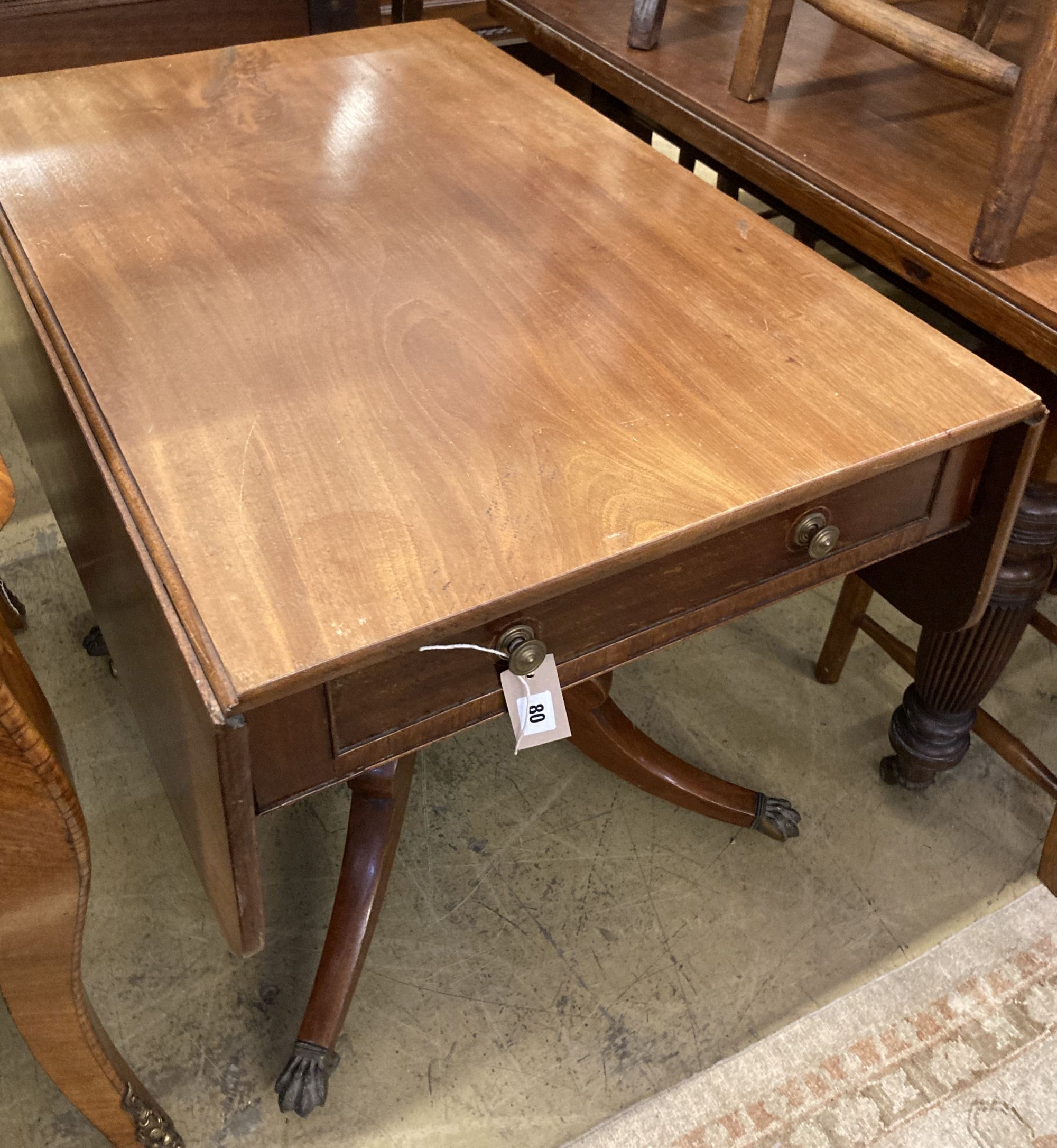 A Regency mahogany Pembroke breakfast table, length 91cm, depth 59cm, height 71cm